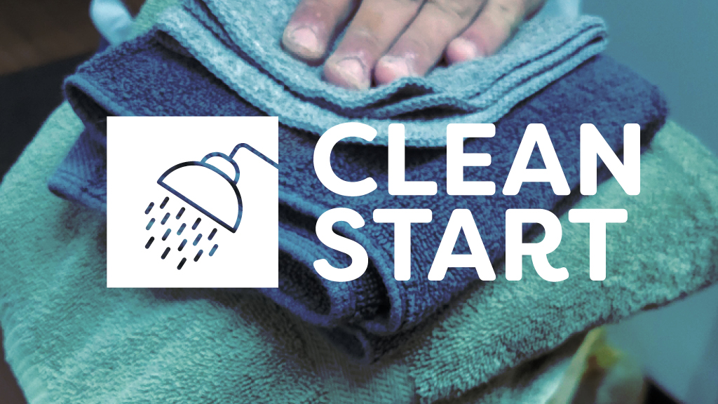 clean start logo on stack of towels